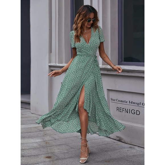 boho Floral Print Ruffle Hem Belted maxi Dress - Picture 11 of 11